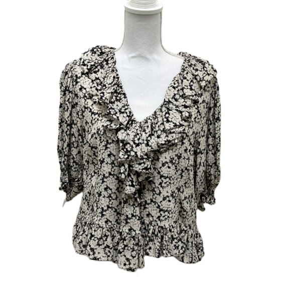 Doen Viola Black and White Floral Ruffled Top - Large - Picture 3 of 12